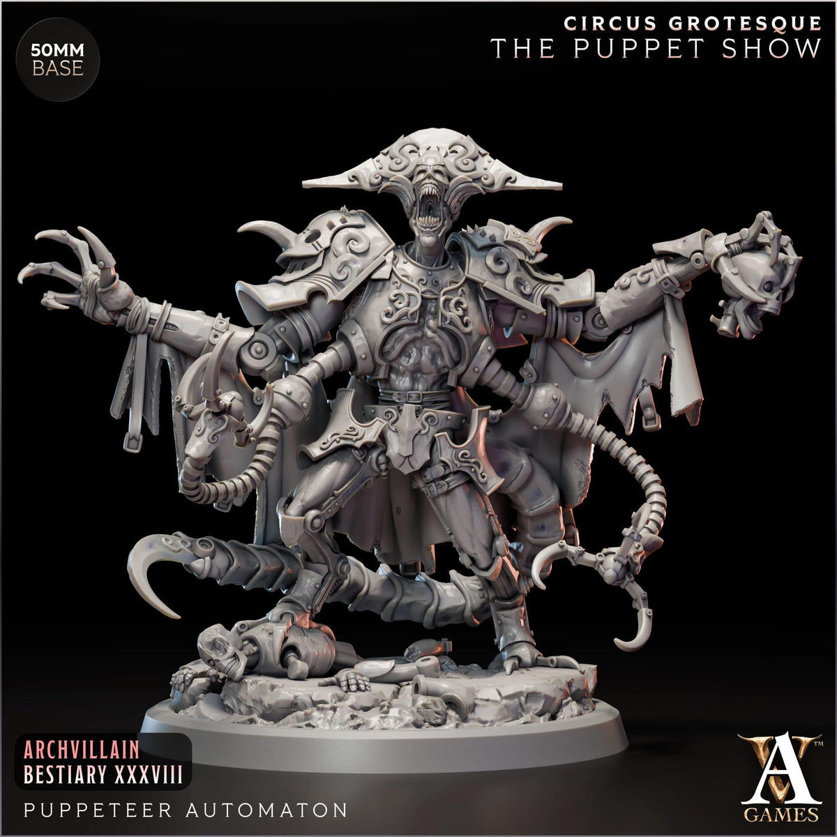 Puppeteer Automaton | Paintable D&D Miniature | Steampunk Clockwork Horror Monster | 3D Printed Resin Figure
