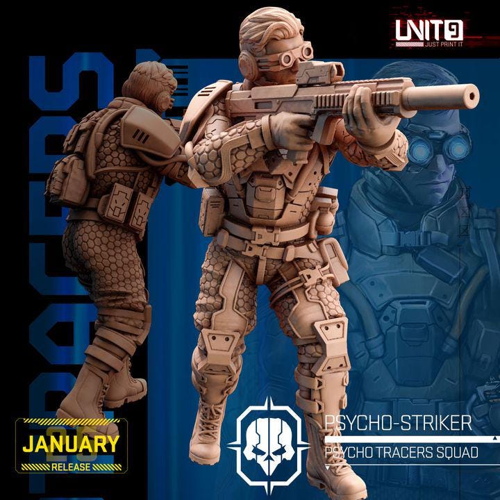 Psycho Tracer Squad January 2025 Release | Paintable 3D Resin Printed Scifi Miniature by Unit9