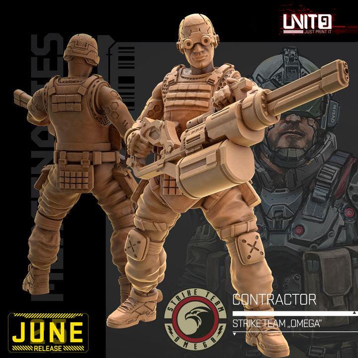 Mercenaries Strike Team "Omega" June 2025 Release | Paintable 3D Resin Printed Scifi Miniature by Unit9