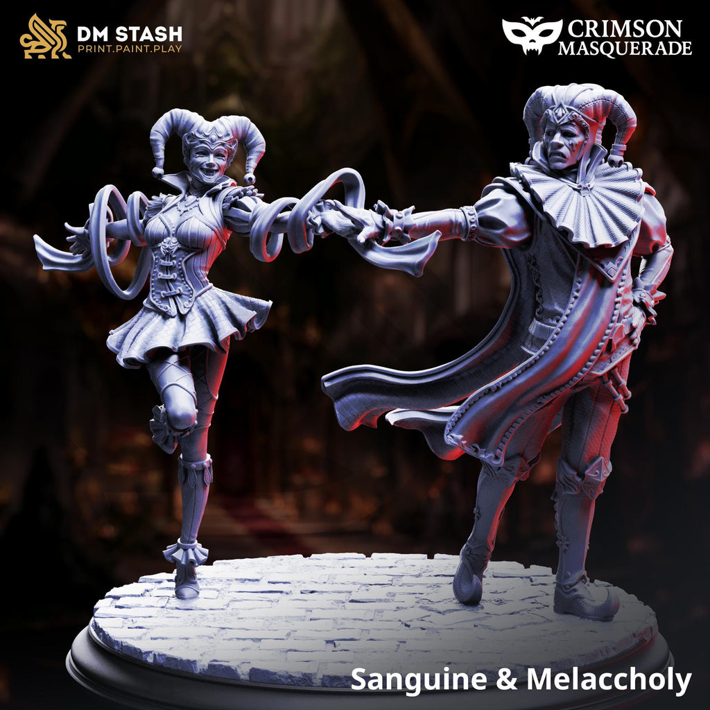 Sanguine & Melancholy – Vampire Jester Lovers | Paintable 3D Resin Printed Miniature by DM Stash