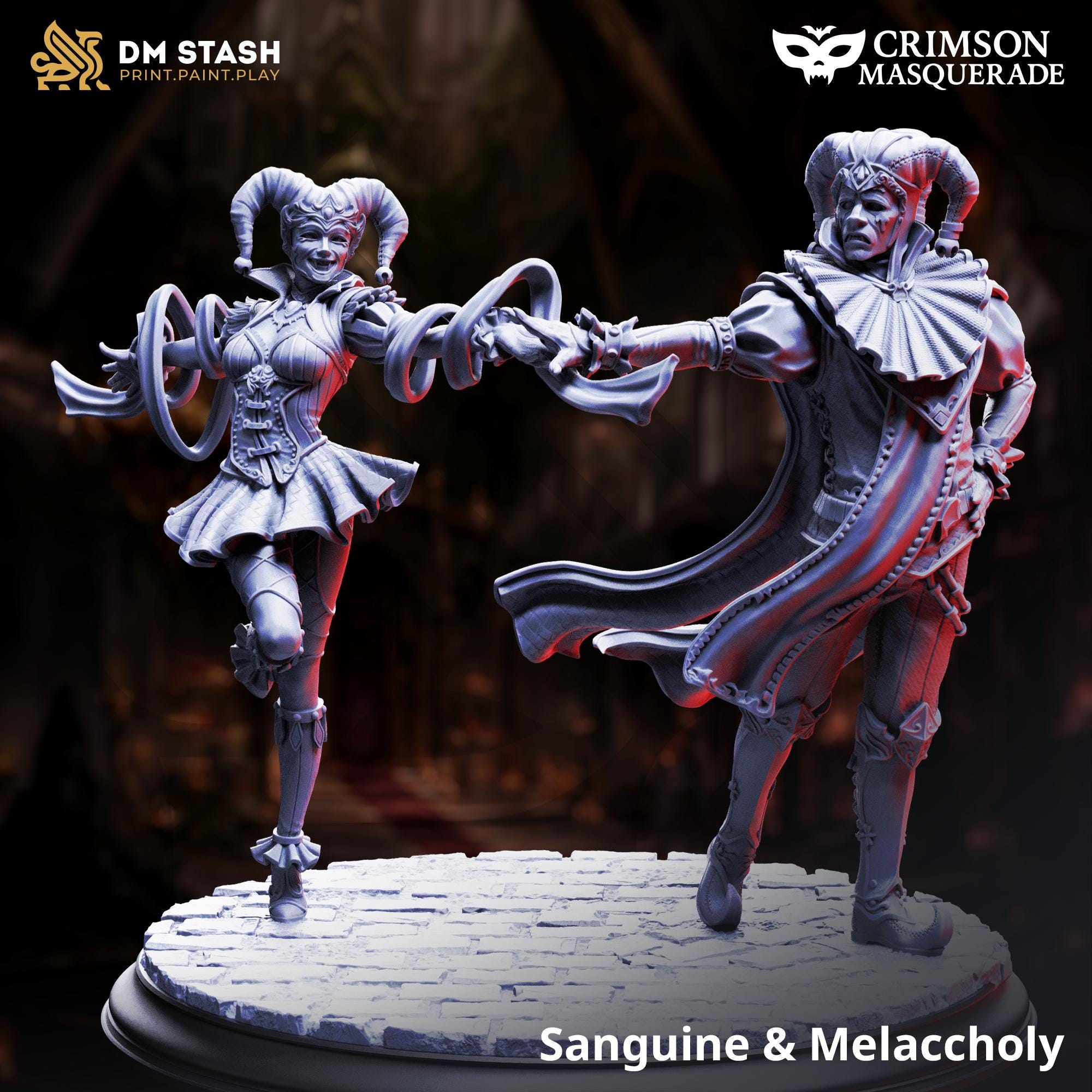Sanguine & Melancholy – Vampire Jester Lovers | Paintable 3D Resin Printed Miniature by DM Stash