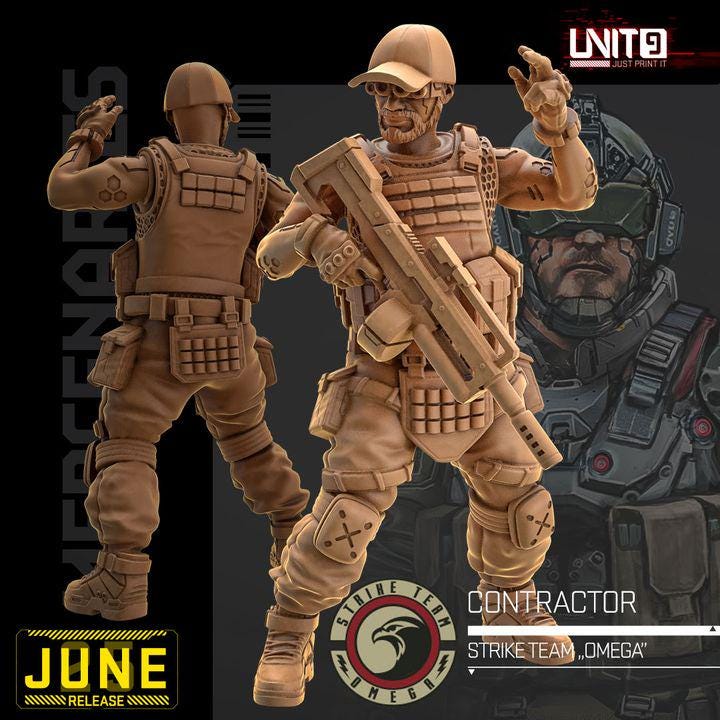 Mercenaries Strike Team "Omega" June 2025 Release | Paintable 3D Resin Printed Scifi Miniature by Unit9