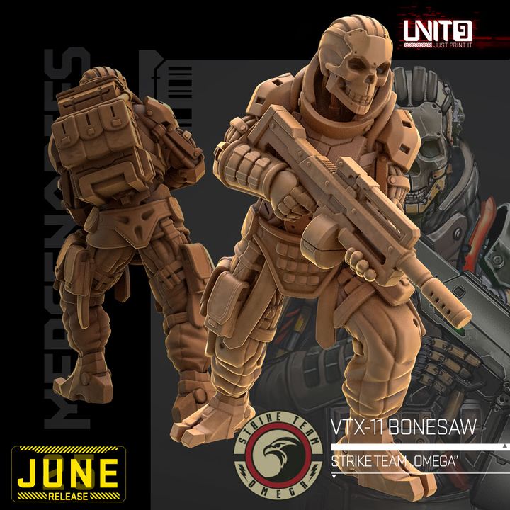 Mercenaries Strike Team "Omega" June 2025 Release | Paintable 3D Resin Printed Scifi Miniature by Unit9