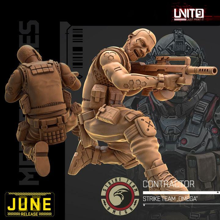 Mercenaries Strike Team "Omega" June 2025 Release | Paintable 3D Resin Printed Scifi Miniature by Unit9