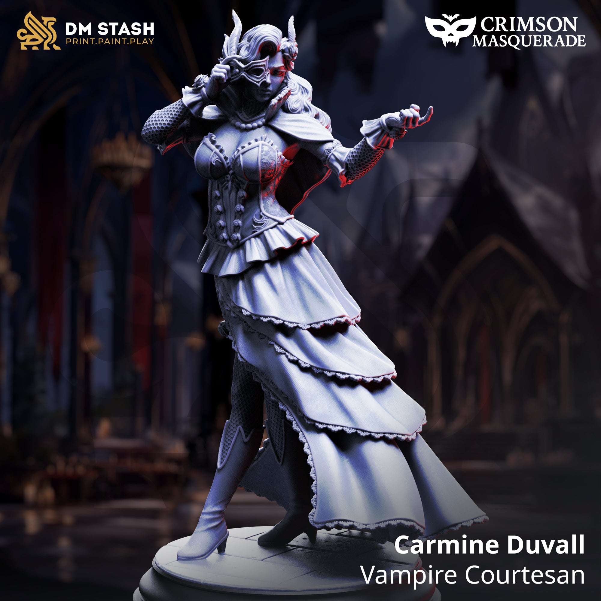 Crimson Masquerade September 2025 Release | Paintable 3D Resin Printed Miniature by DM Stash