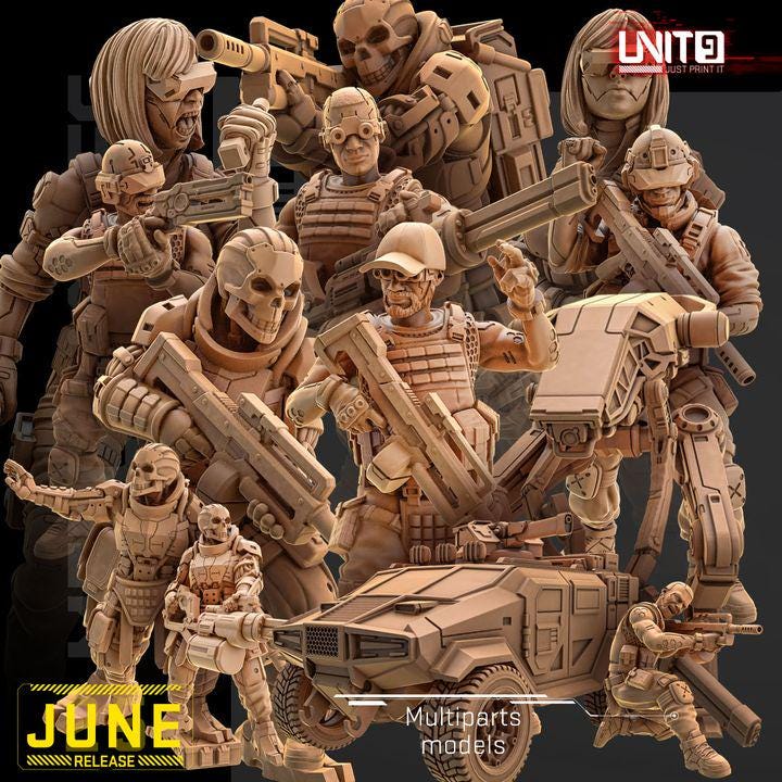 Mercenaries Strike Team "Omega" June 2025 Release | Paintable 3D Resin Printed Scifi Miniature by Unit9