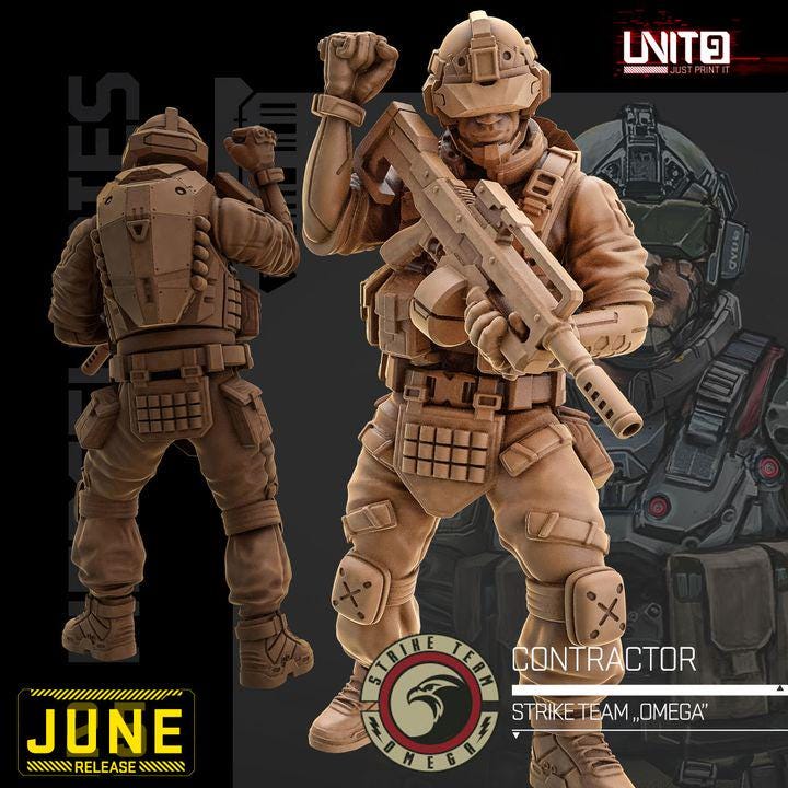 Mercenaries Strike Team "Omega" June 2025 Release | Paintable 3D Resin Printed Scifi Miniature by Unit9