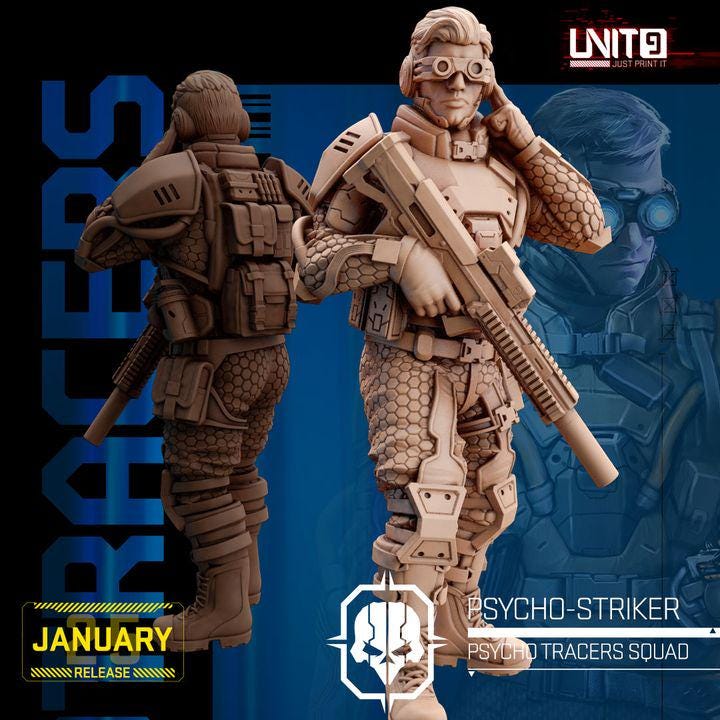 Psycho Tracer Squad January 2025 Release | Paintable 3D Resin Printed Scifi Miniature by Unit9