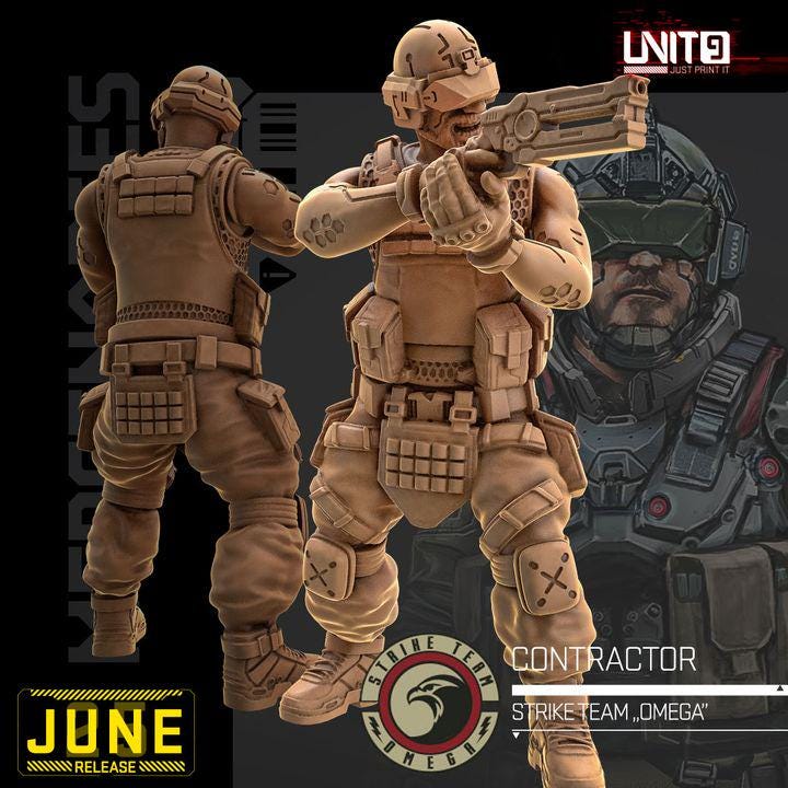 Mercenaries Strike Team "Omega" June 2025 Release | Paintable 3D Resin Printed Scifi Miniature by Unit9