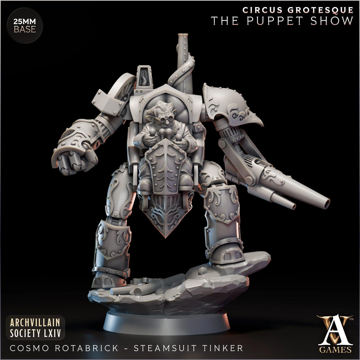 Cosmo Rotabrick Steamsuit Tinker | D&D Artificer Miniature | Steampunk Mechanical Mech | 3D Printed Resin Tabletop Miniature