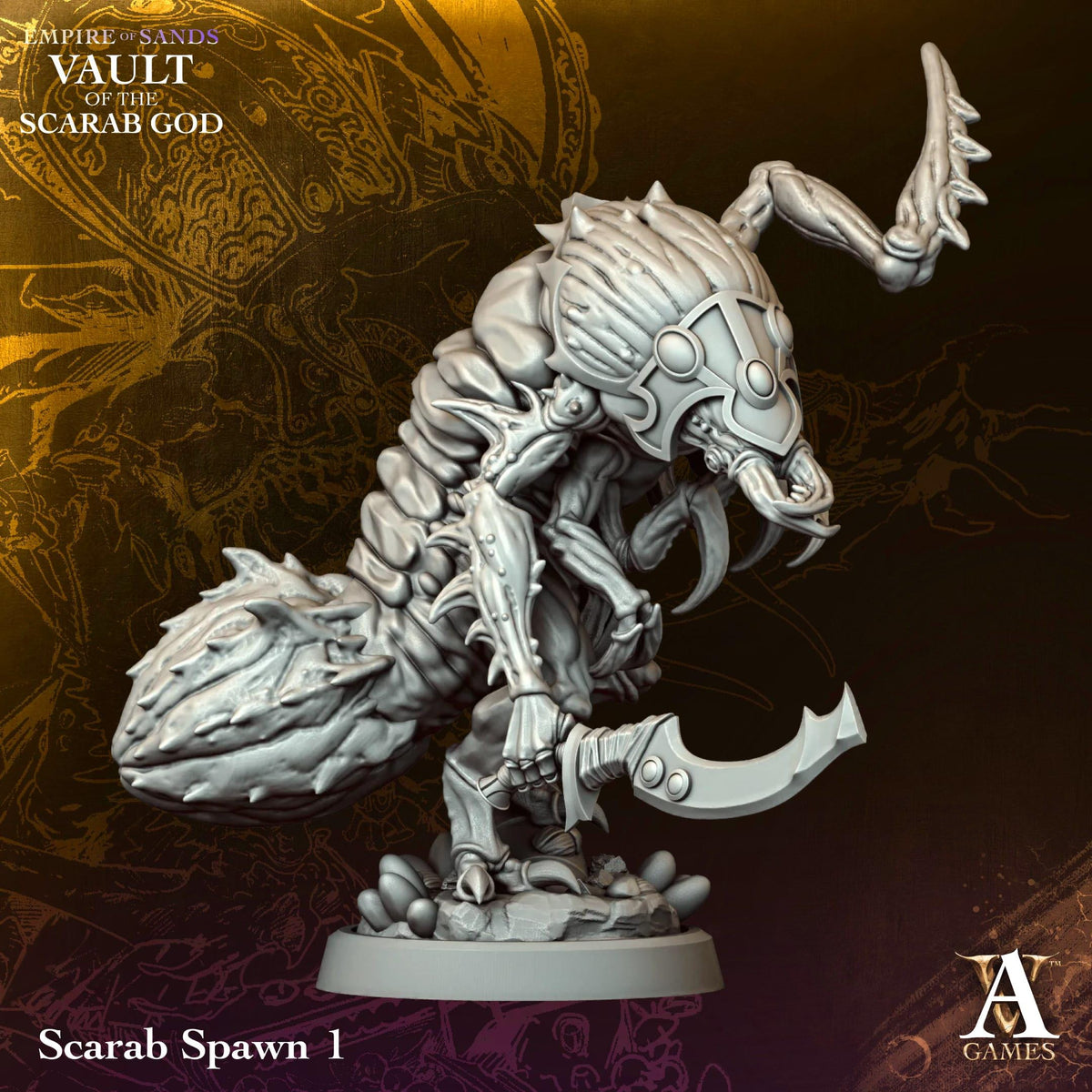 Scarab Spawn | Paintable D&D Miniature | Egyptian Insectoid Monster | Desert Beetle Warrior | 3D Printed Resin