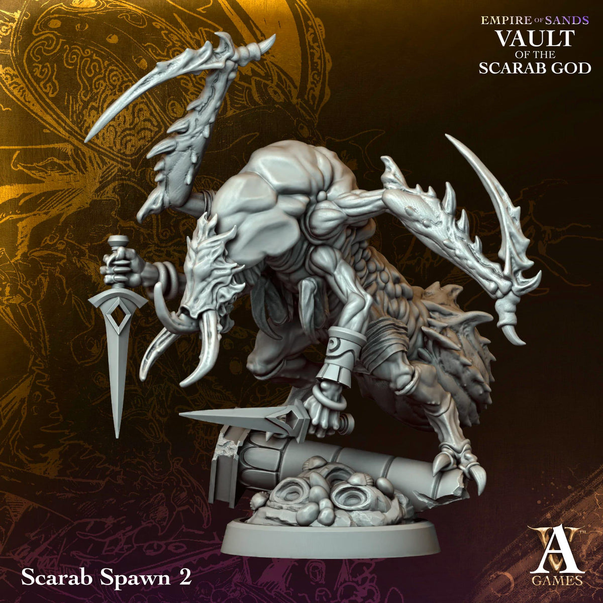 Scarab Spawn | Paintable D&D Miniature | Egyptian Insectoid Monster | Desert Beetle Warrior | 3D Printed Resin