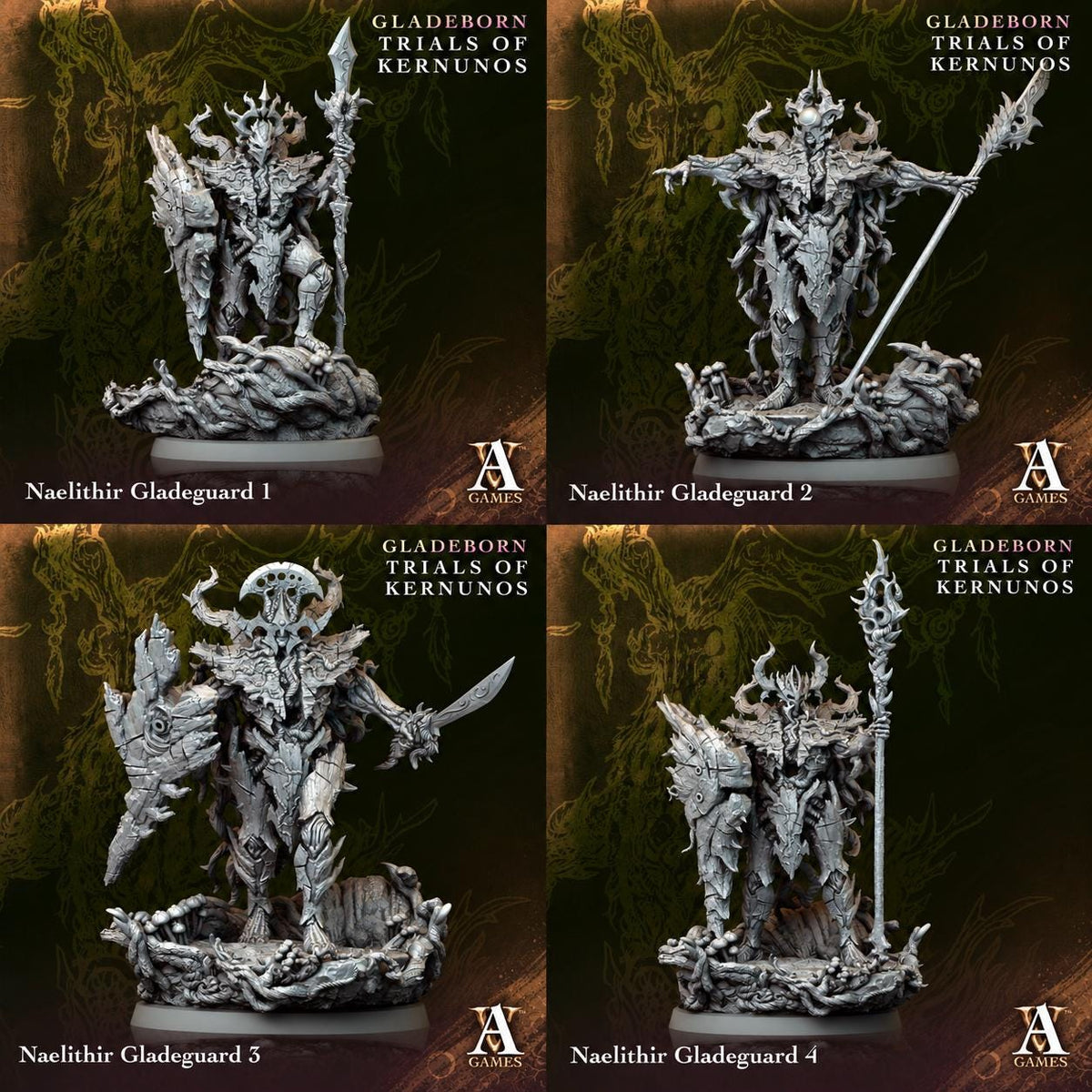 Naelithir Gladeguards | Paintable D&D Miniature | Armored Forest Guardian | Fantasy Treefolk Warrior | 3D Printed Resin