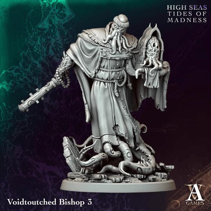 Voidtouched Bishops | Paintable D&D Miniatures | Eldritch Horror Cultists | Lovecraftian Priests | 3D Printed Resin