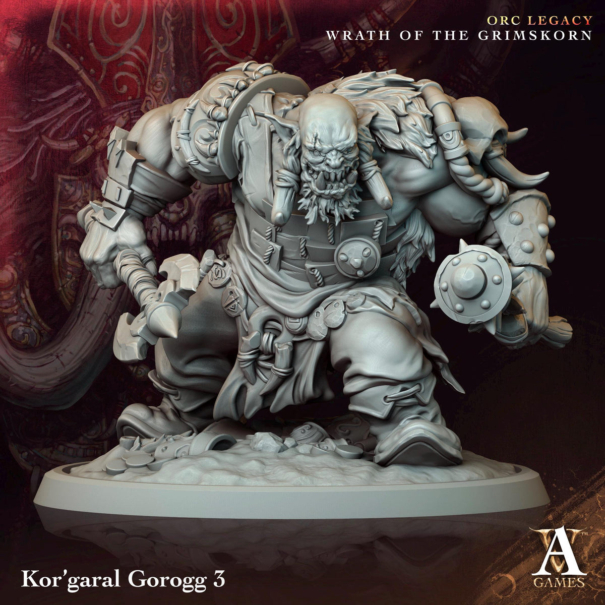 Kor'garal Gorogg | Paintable D&D Miniatures | Giant Orc Brutes | Fantasy Barbarian Warriors | 3D Printed Resin