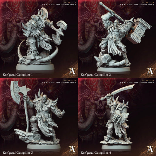 Kor'garal Gutspiller | Paintable D&D Miniatures | Savage Orc Berserkers | Fantasy Barbarian Warriors | 3D Printed Resin