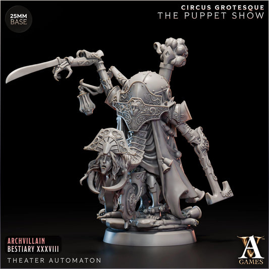 Theater Automaton | Paintable D&D Miniature | Steampunk Clockwork Puppet | Mechanical Horror Monster | 3D Printed Resin