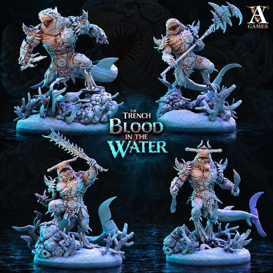 Karkhari Shark Folk | 4 Poses Paintable 3D Resin Printed Miniature by Archvillain Games