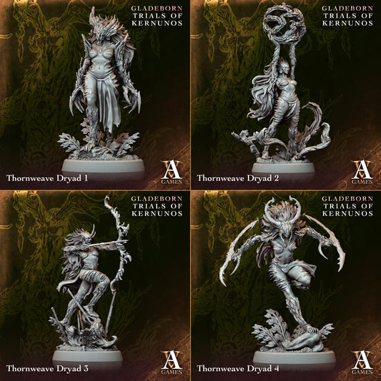 Thornweave Dryads | Paintable D&D Miniatures | Fantasy Forest Spirits | Woodland Guardians | 3D Printed Resin