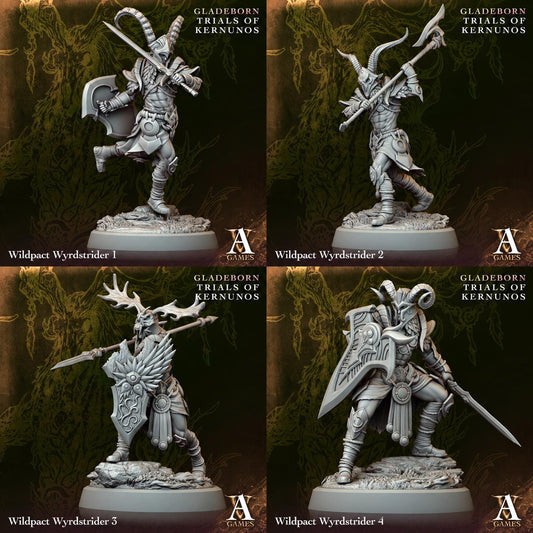 Wildpact Wyrdstriders | Paintable D&D Miniatures | Horned Fantasy Warriors | Woodland Knights | 3D Printed Resin