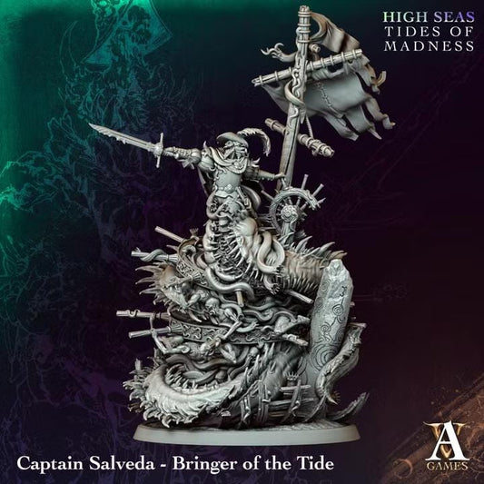 Captain Salveda Bringer of the Tide | Paintable D&D Miniature | Undead Pirate Boss | Nautical Horror Monster | 3D Printed Resin