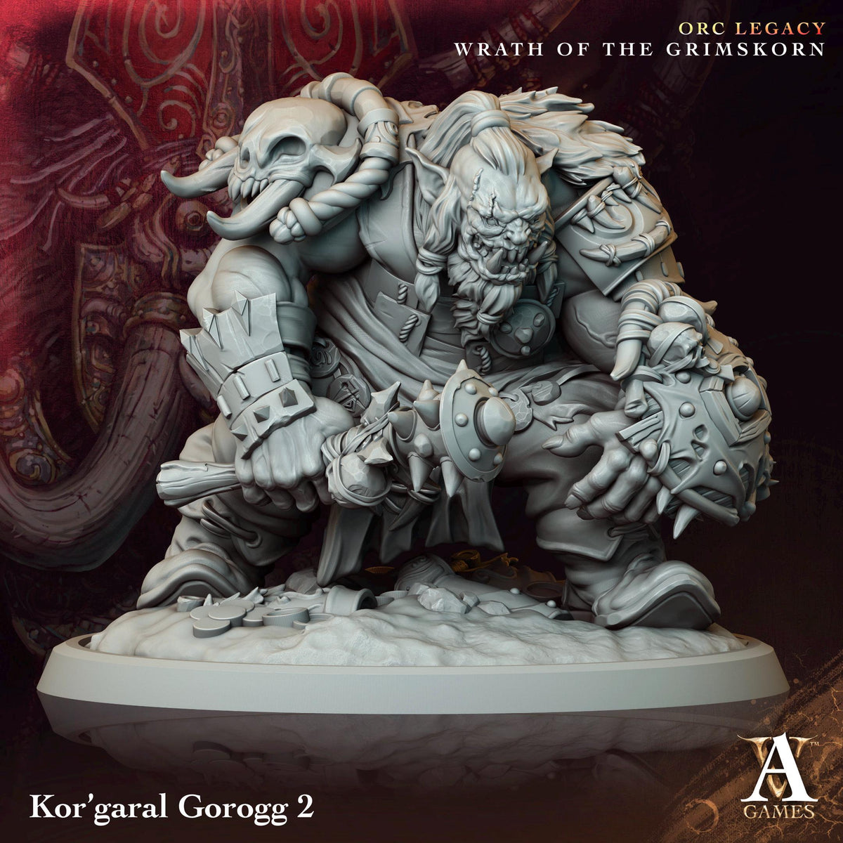 Kor'garal Gorogg | Paintable D&D Miniatures | Giant Orc Brutes | Fantasy Barbarian Warriors | 3D Printed Resin