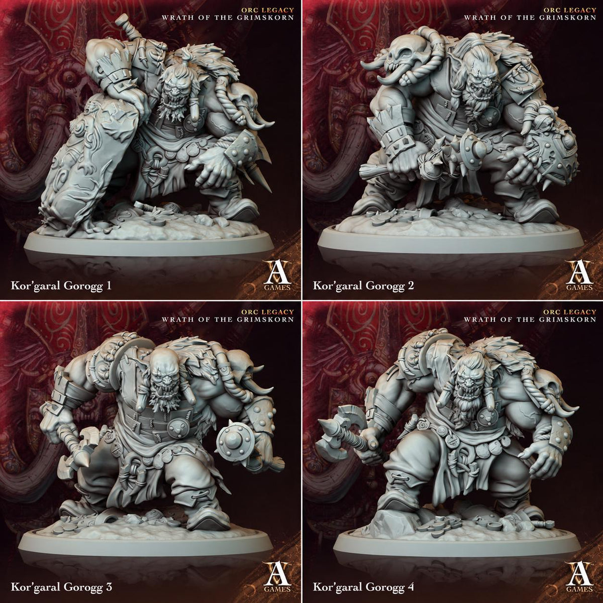 Kor'garal Gorogg | Paintable D&D Miniatures | Giant Orc Brutes | Fantasy Barbarian Warriors | 3D Printed Resin