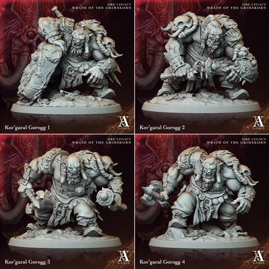 Kor'garal Gorogg | Paintable D&D Miniatures | Giant Orc Brutes | Fantasy Barbarian Warriors | 3D Printed Resin