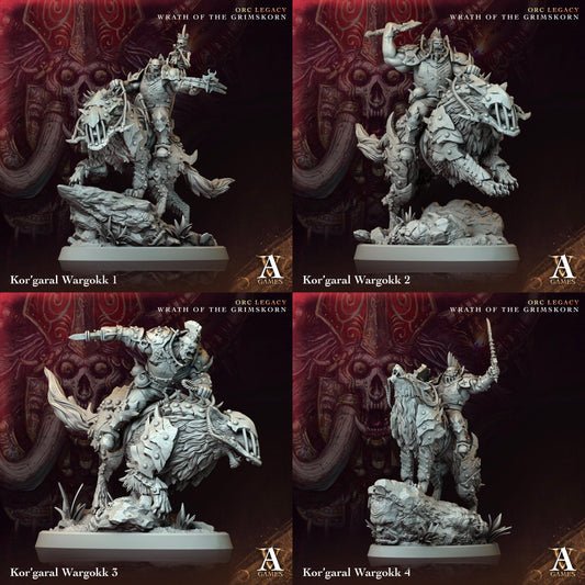 Kor'garal Wargokk | Paintable D&D Miniatures | Orc Wolf Riders | Fantasy Mounted Cavalry | 3D Printed Resin
