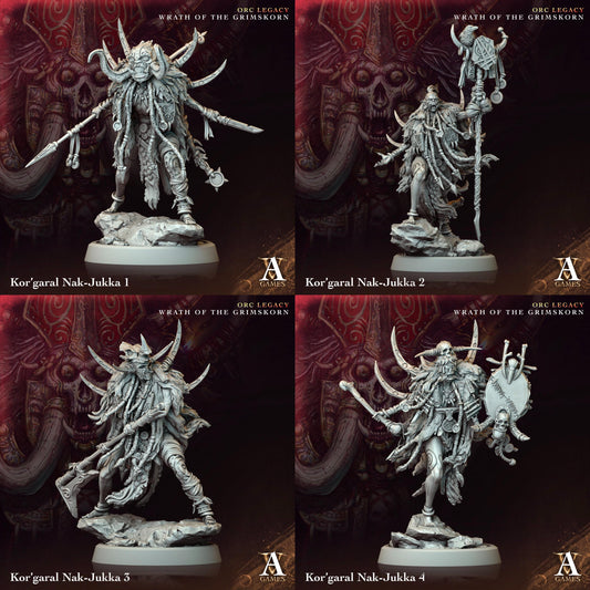 Kor'garal Nak-Jukka | Paintable D&D Miniatures | Orc Shaman Spellcasters | Tribal Witch Doctors | 3D Printed Resin